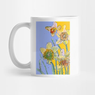 Abstract Yellow Daffodil Watercolor Pattern on Lavender Mug